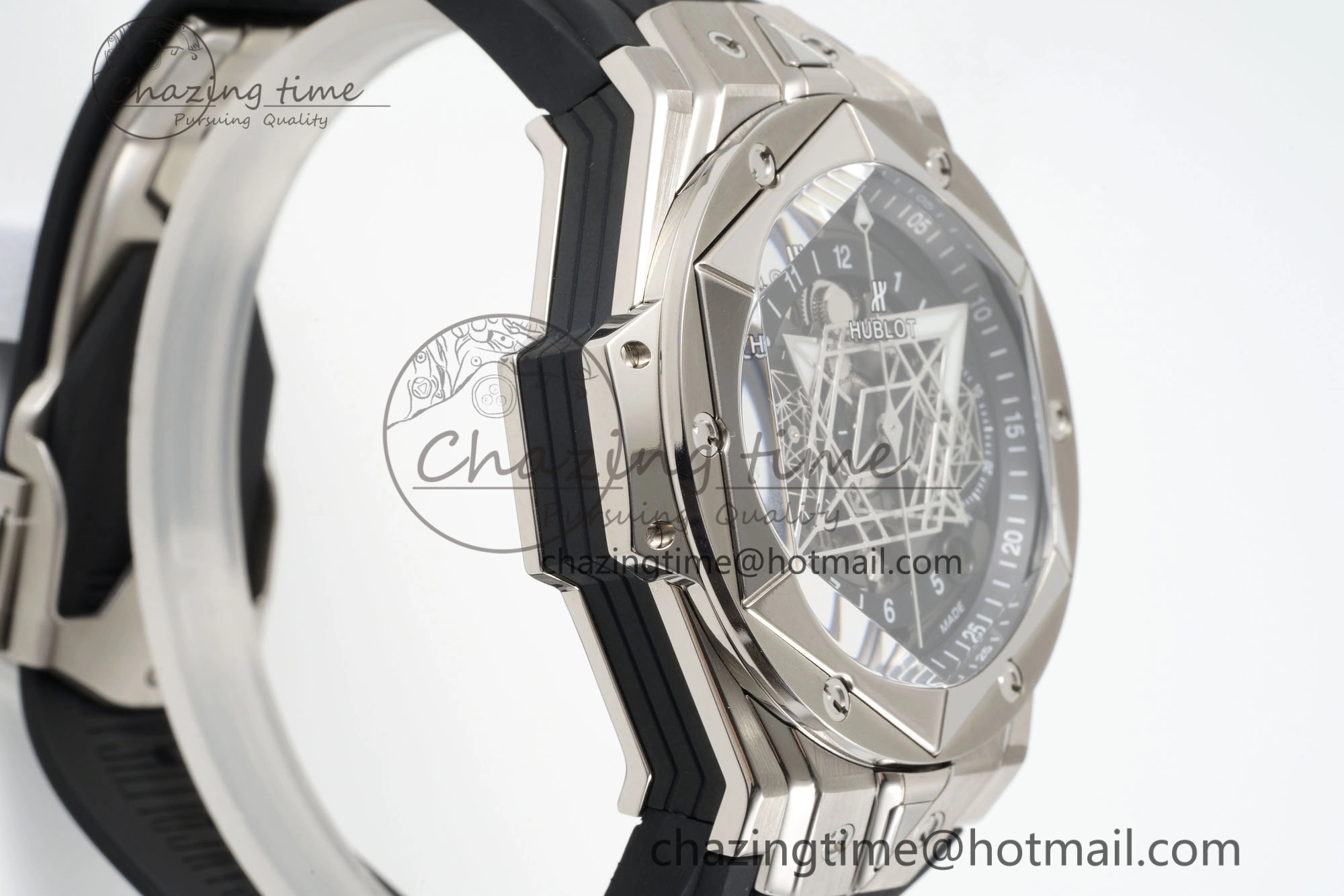 Big Bang Sang Bleu II Chrono SS BBF Best Edition Black Dial on Black Gummy Strap A7750