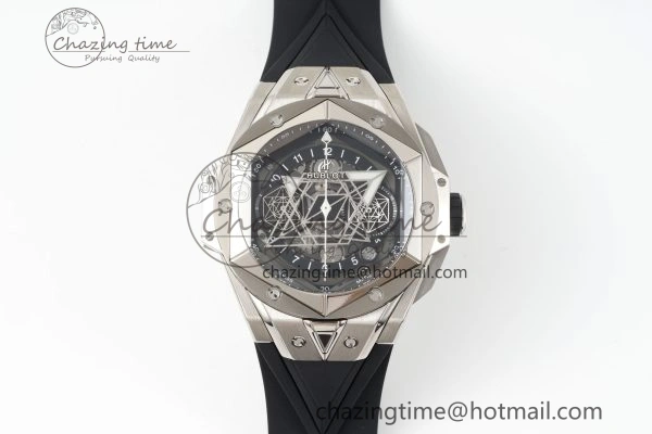 Big Bang Sang Bleu II Chrono SS BBF Best Edition Black Dial on Black Gummy Strap A7750