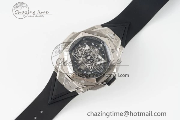 Big Bang Sang Bleu II Chrono SS BBF Best Edition Black Dial on Black Gummy Strap A7750