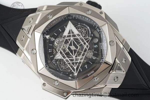 Big Bang Sang Bleu II Chrono SS BBF Best Edition Black Dial on Black Gummy Strap A7750