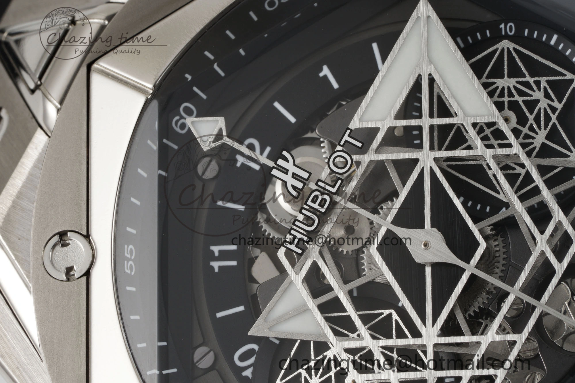 Big Bang Sang Bleu II Chrono SS BBF Best Edition Black Dial on Black Gummy Strap A7750