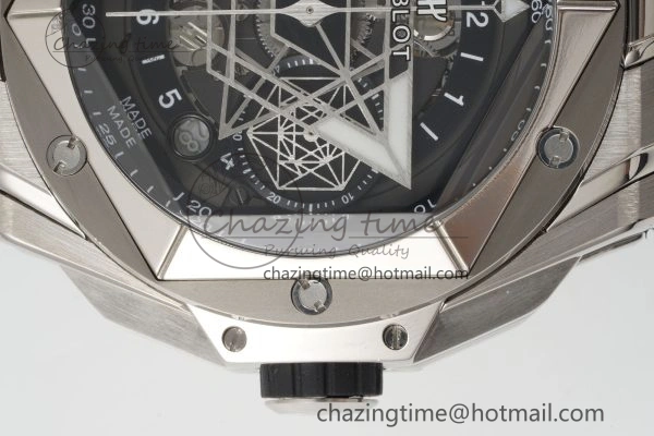 Big Bang Sang Bleu II Chrono SS BBF Best Edition Black Dial on Black Gummy Strap A7750