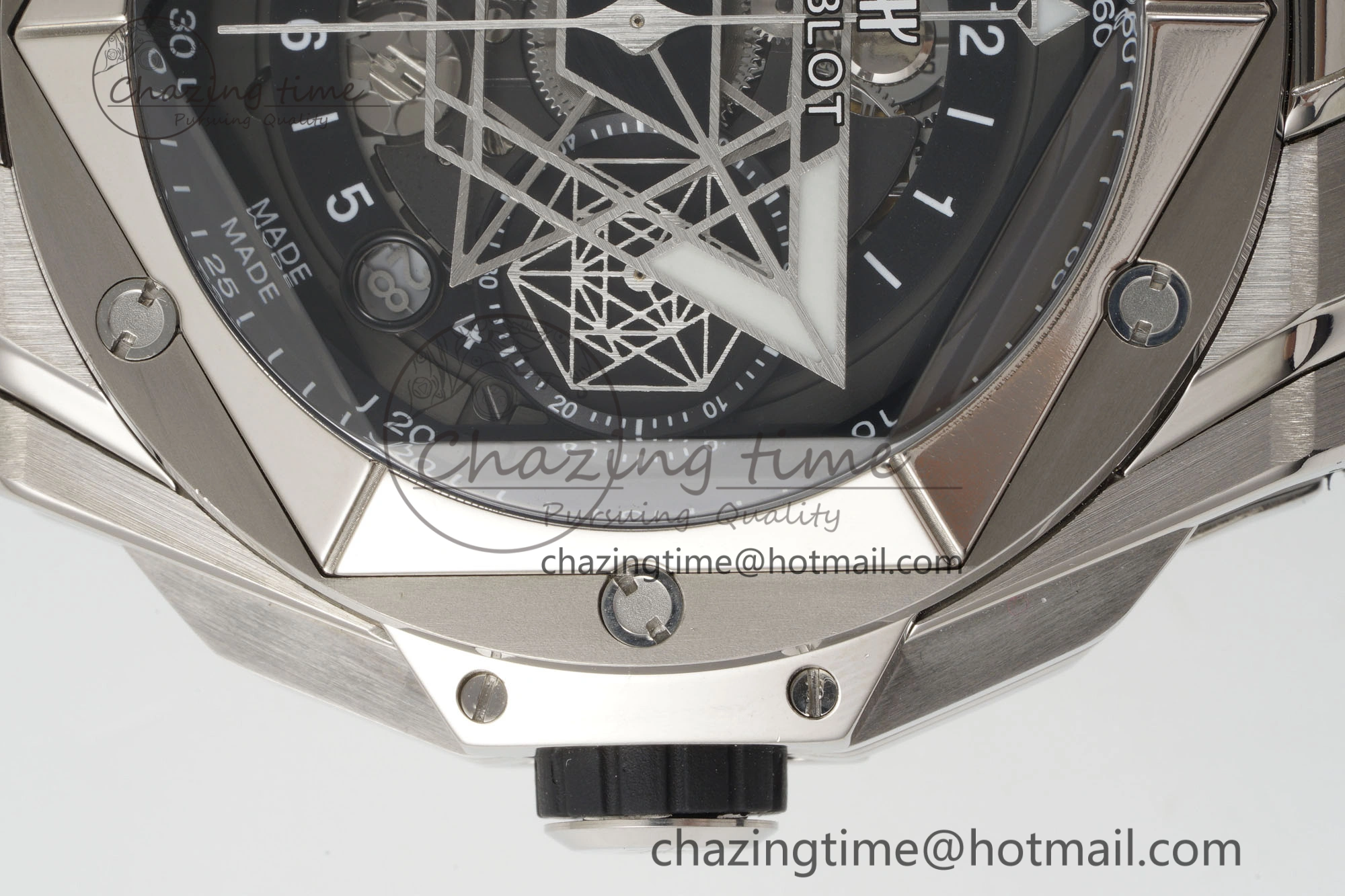 Big Bang Sang Bleu II Chrono SS BBF Best Edition Black Dial on Black Gummy Strap A7750