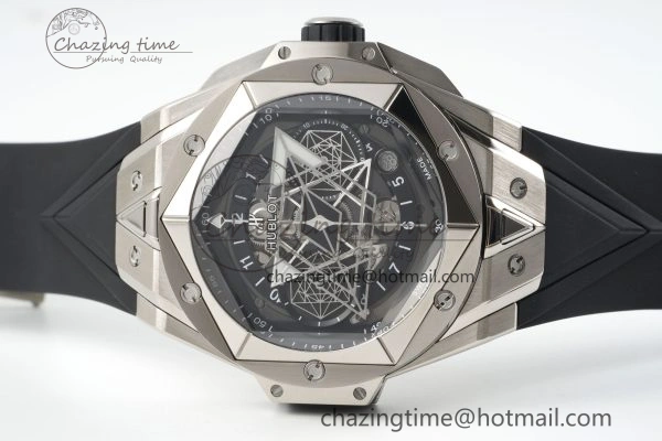 Big Bang Sang Bleu II Chrono SS BBF Best Edition Black Dial on Black Gummy Strap A7750