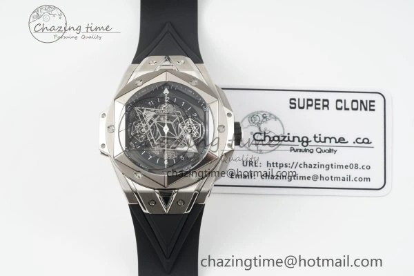 Big Bang Sang Bleu II Chrono SS BBF Best Edition Black Dial on Black Gummy Strap A7750