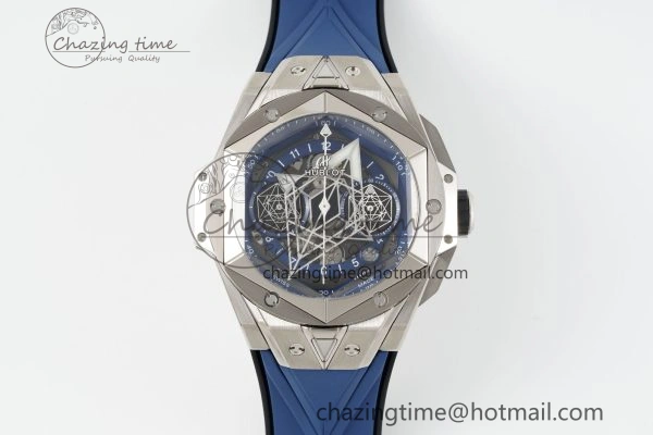 Big Bang Sang Bleu II Chrono SS BBF Best Edition Blue Dial on Blue Gummy Strap A7750
