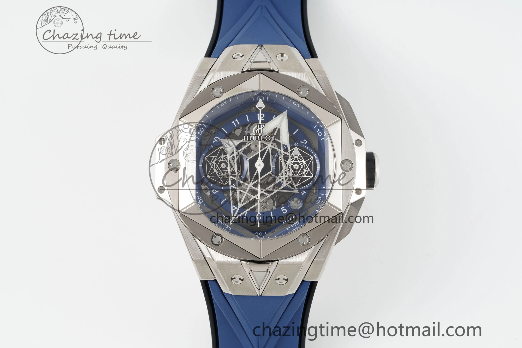 Big Bang Sang Bleu II Chrono SS BBF Best Edition Blue Dial on Blue Gummy Strap A7750