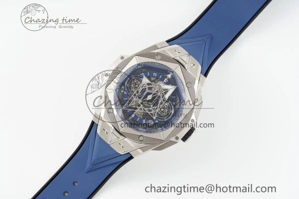 Big Bang Sang Bleu II Chrono SS BBF Best Edition Blue Dial on Blue Gummy Strap A7750