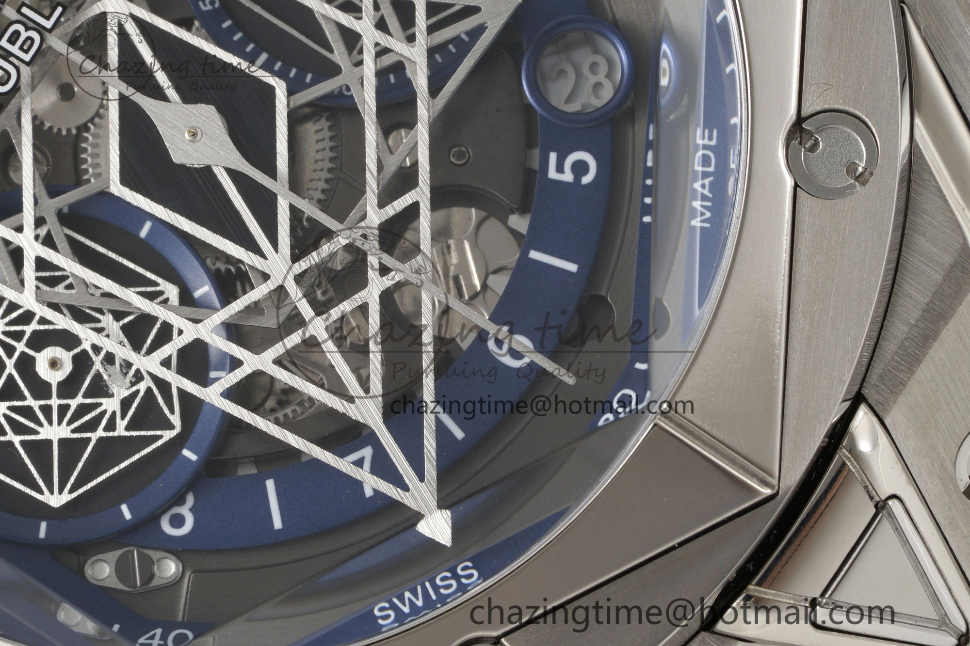 Big Bang Sang Bleu II Chrono SS BBF Best Edition Blue Dial on Blue Gummy Strap A7750