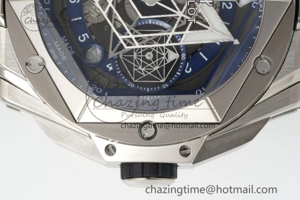 Big Bang Sang Bleu II Chrono SS BBF Best Edition Blue Dial on Blue Gummy Strap A7750