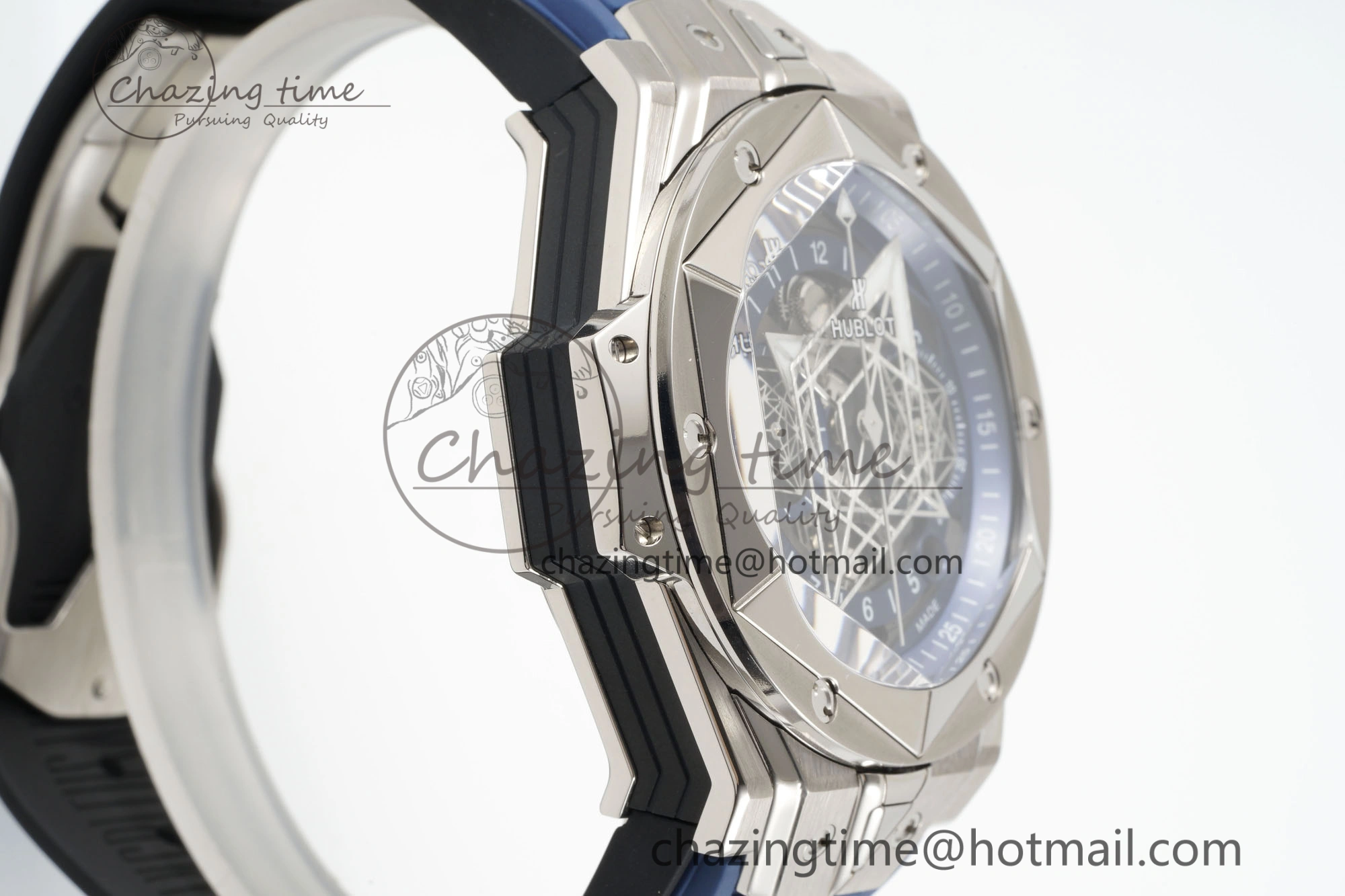 Big Bang Sang Bleu II Chrono SS BBF Best Edition Blue Dial on Blue Gummy Strap A7750