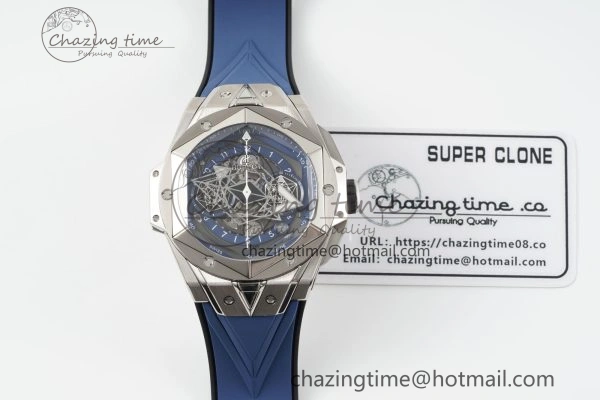 Big Bang Sang Bleu II Chrono SS BBF Best Edition Blue Dial on Blue Gummy Strap A7750