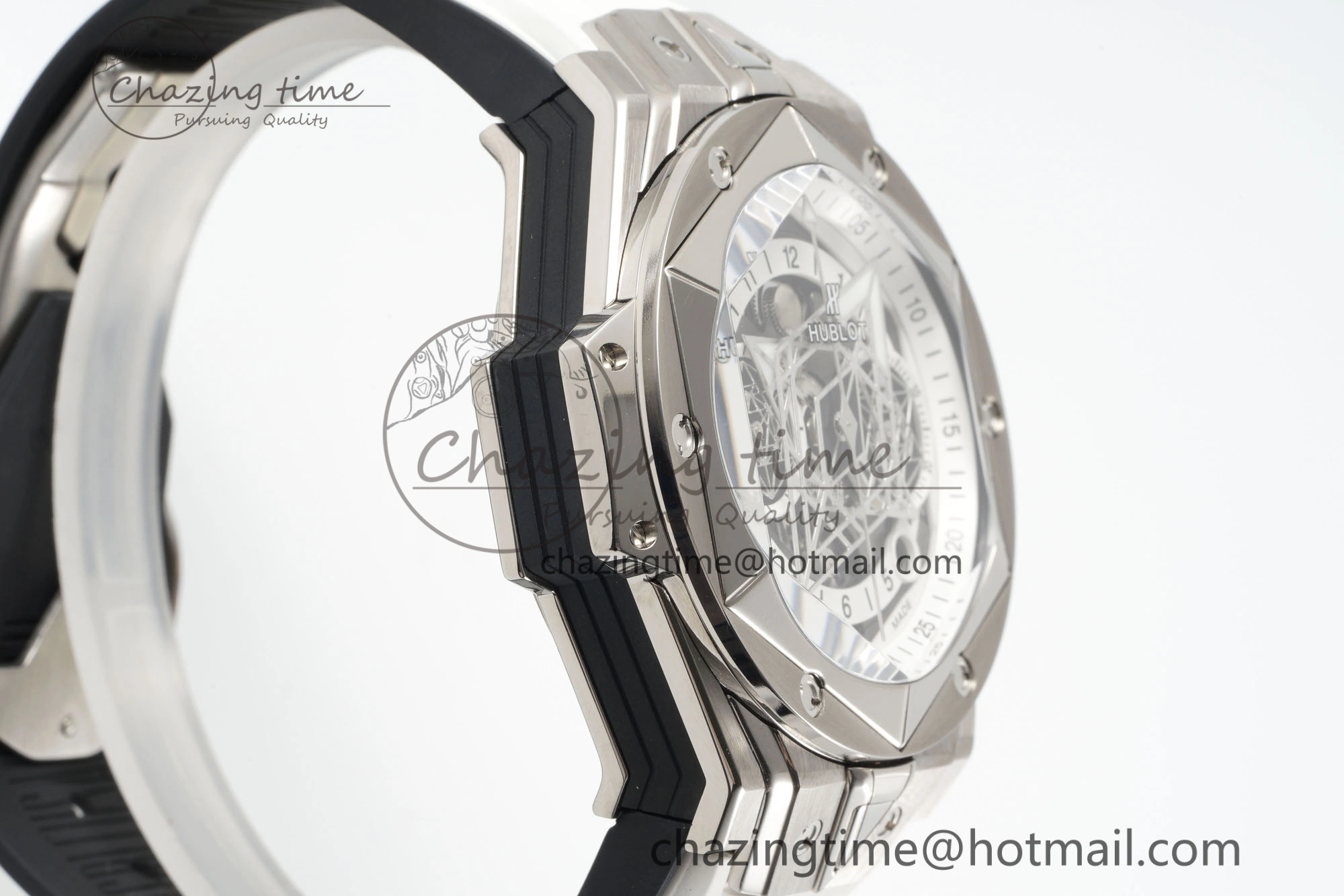 Big Bang Sang Bleu II Chrono SS BBF Best Edition White Dial on White Gummy Strap A7750