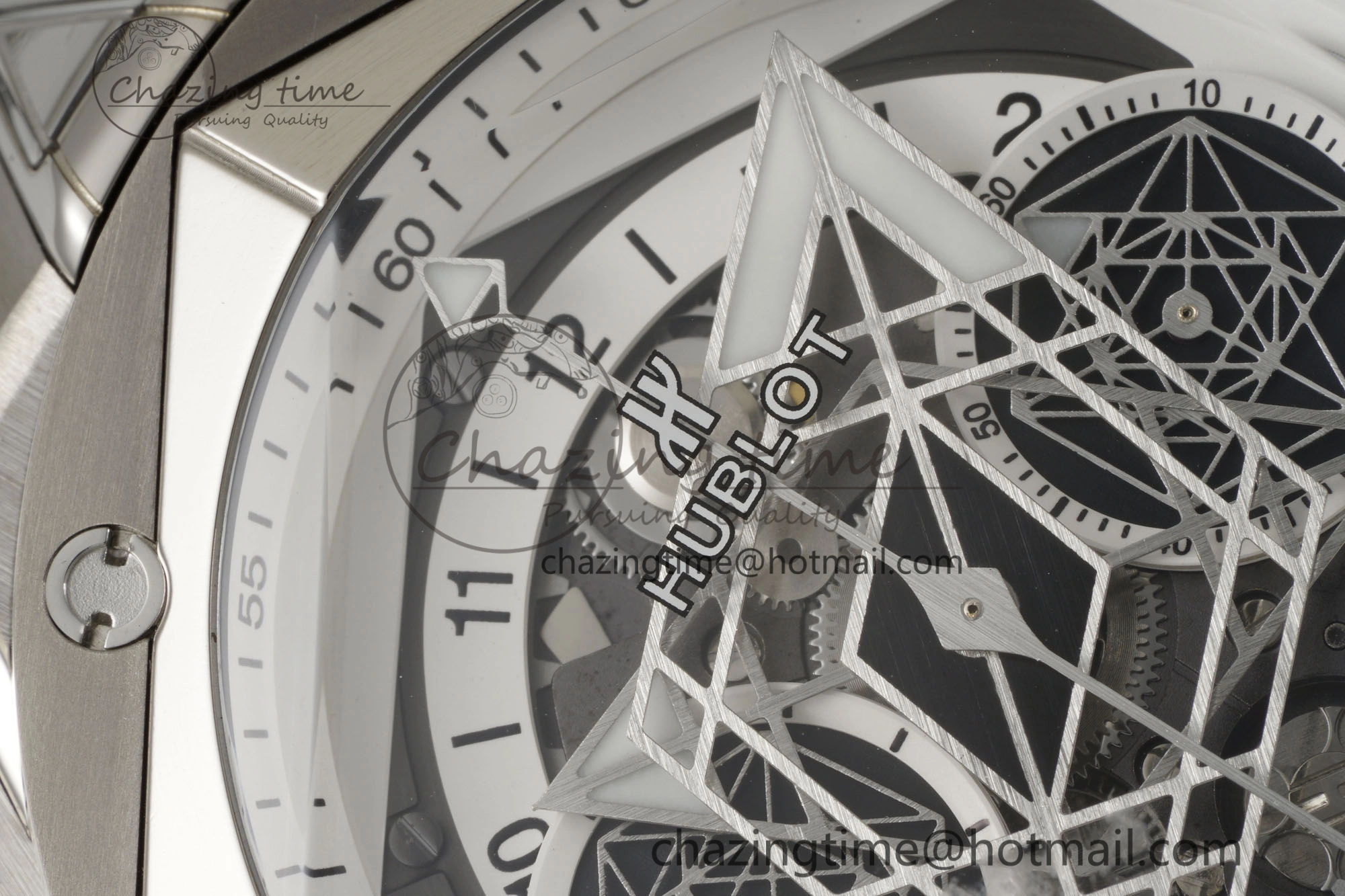 Big Bang Sang Bleu II Chrono SS BBF Best Edition White Dial on White Gummy Strap A7750