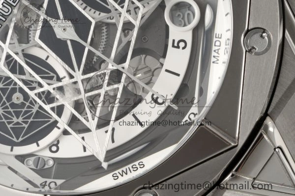 Big Bang Sang Bleu II Chrono SS BBF Best Edition White Dial on White Gummy Strap A7750