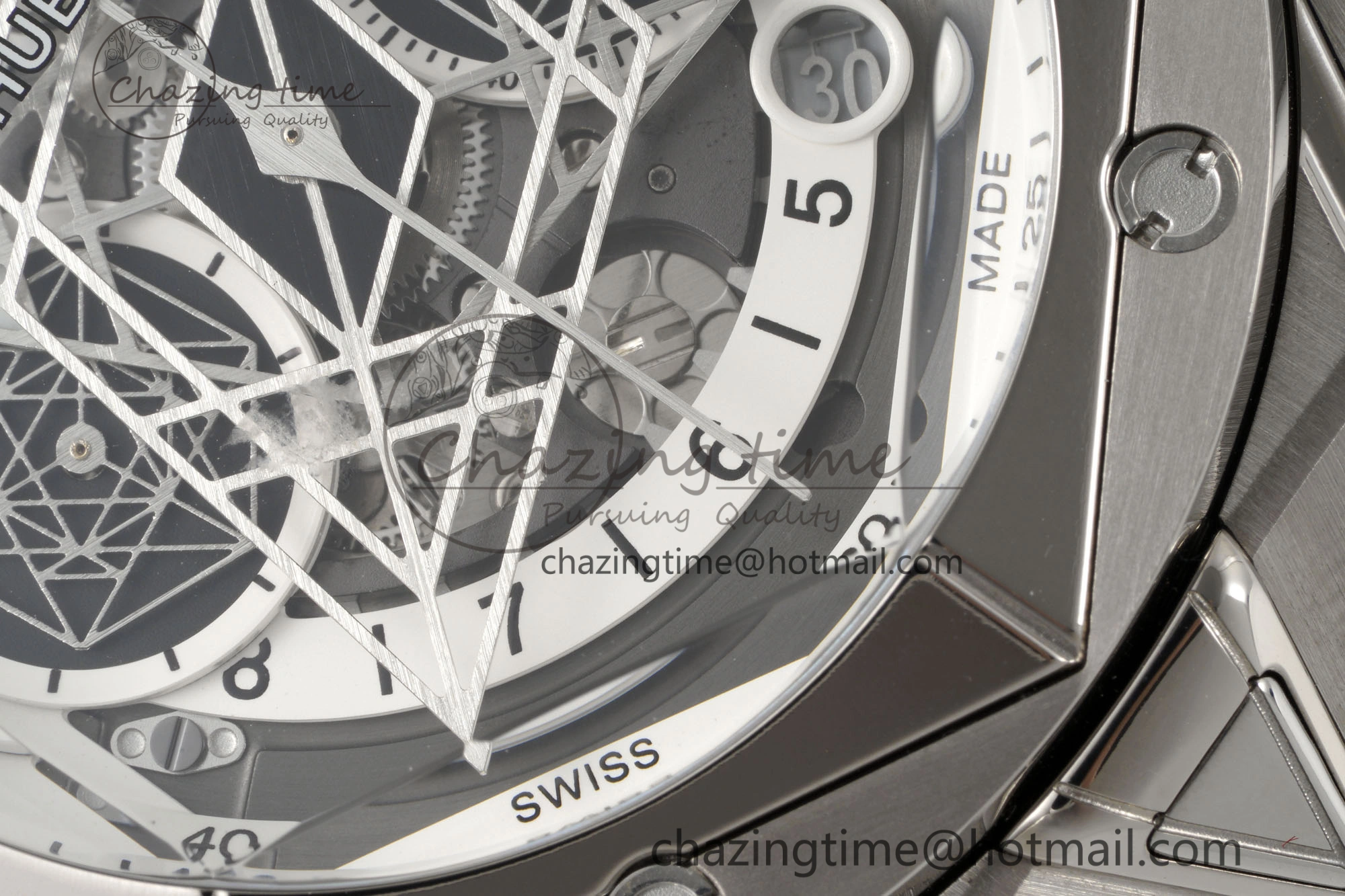 Big Bang Sang Bleu II Chrono SS BBF Best Edition White Dial on White Gummy Strap A7750