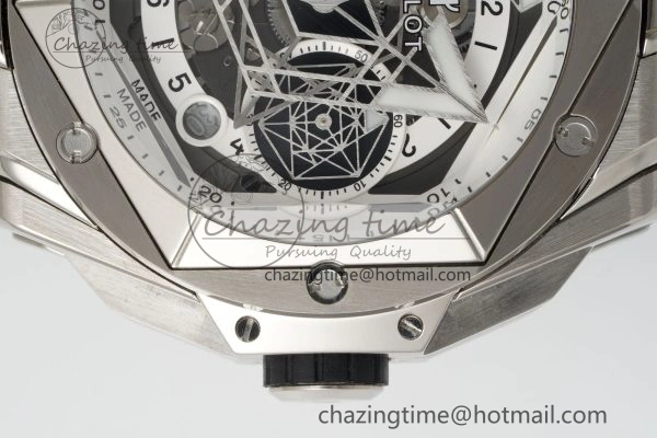 Big Bang Sang Bleu II Chrono SS BBF Best Edition White Dial on White Gummy Strap A7750