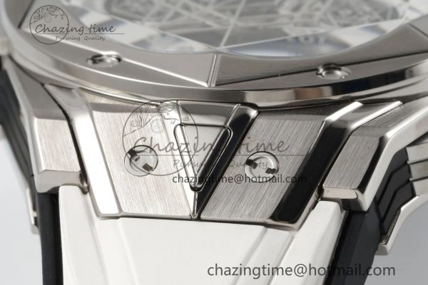 Big Bang Sang Bleu II Chrono SS BBF Best Edition White Dial on White Gummy Strap A7750