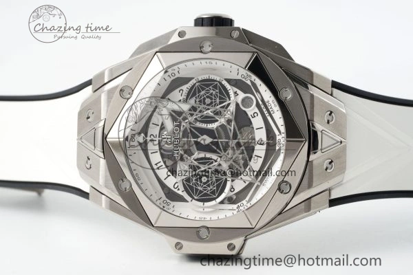 Big Bang Sang Bleu II Chrono SS BBF Best Edition White Dial on White Gummy Strap A7750