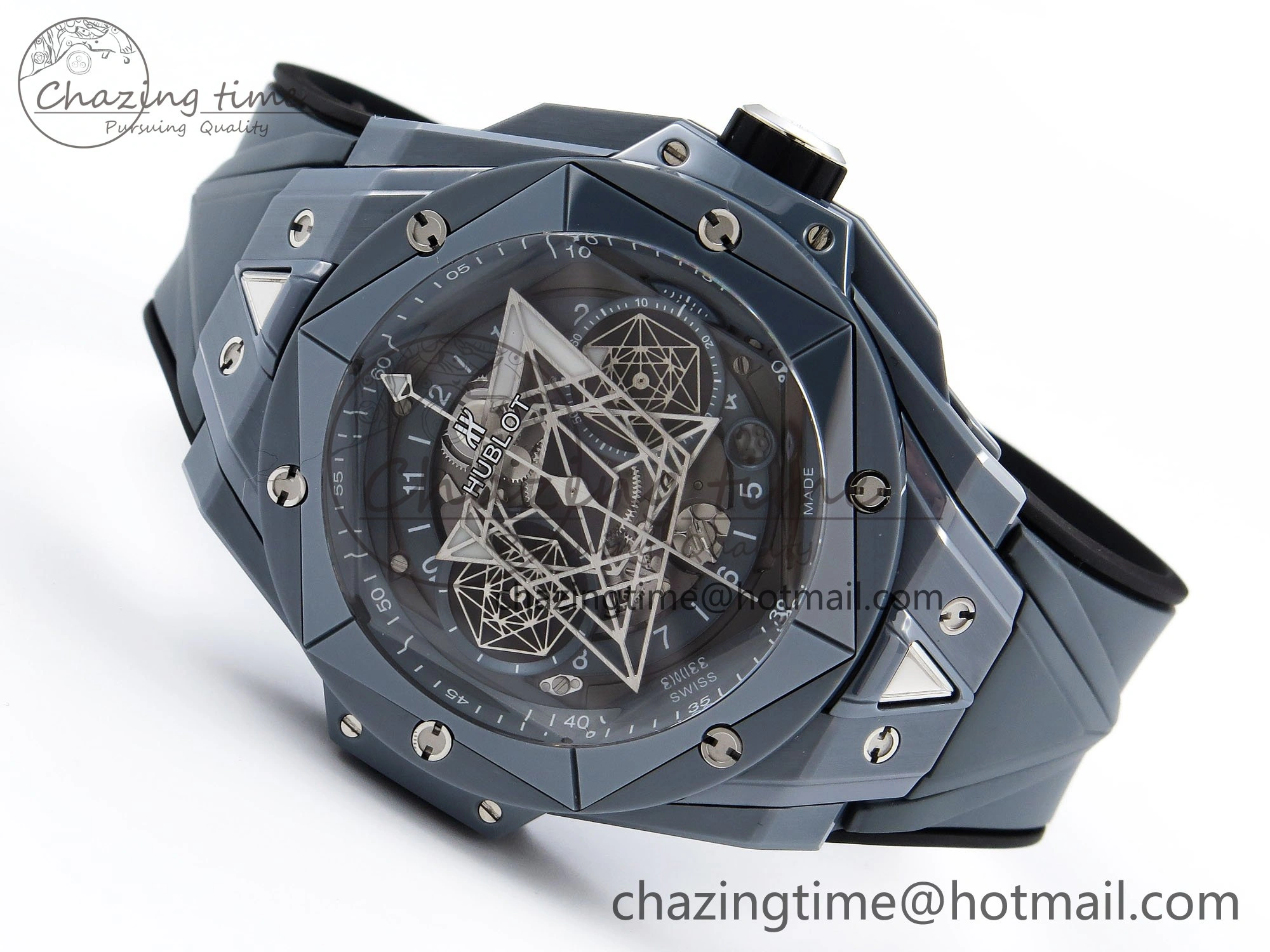 Big Bang Sang Bleu II Gray Ceramic BBF Best Edition on Gray Rubber Strap A1240