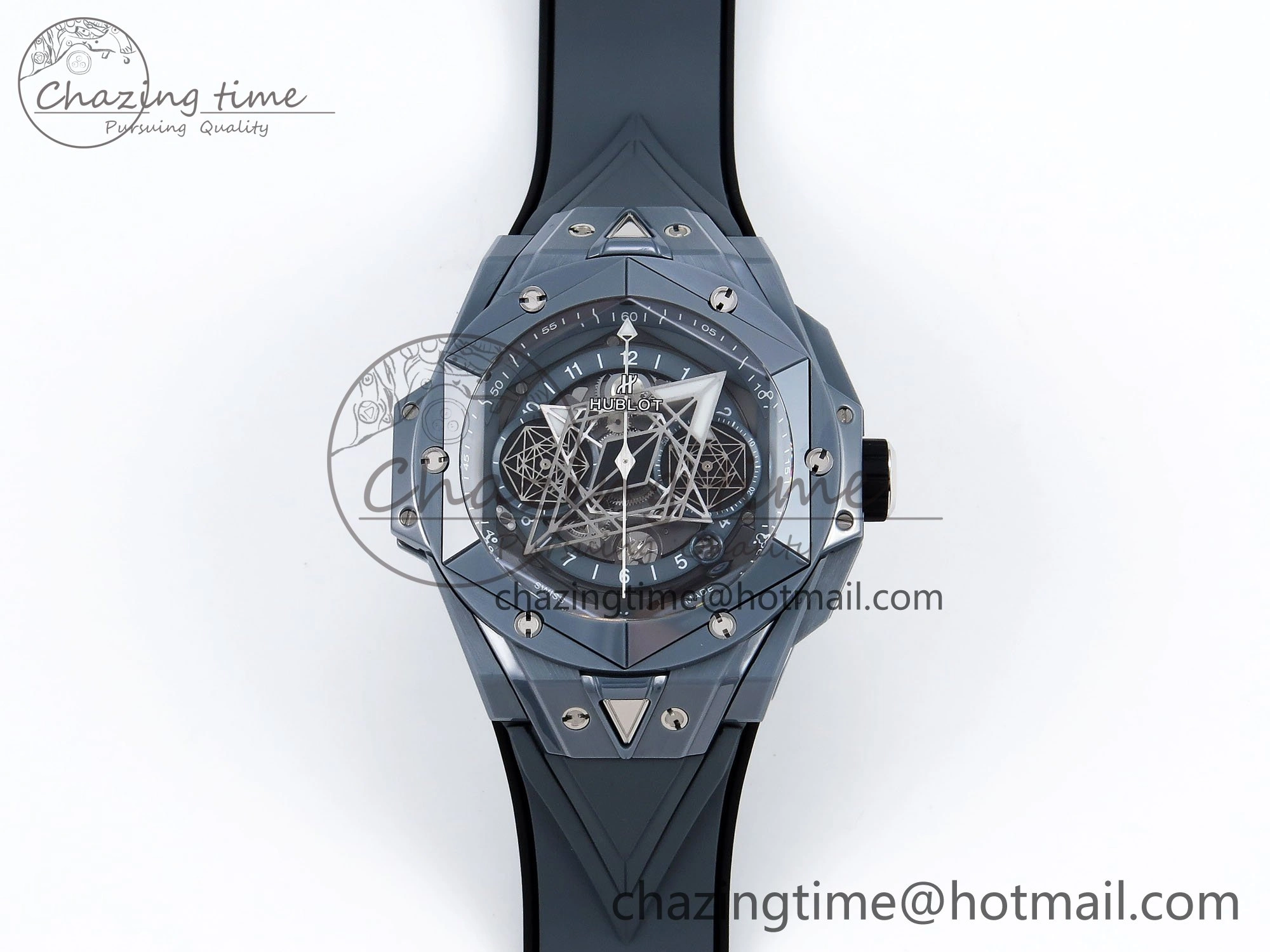 Big Bang Sang Bleu II Gray Ceramic BBF Best Edition on Gray Rubber Strap A1240