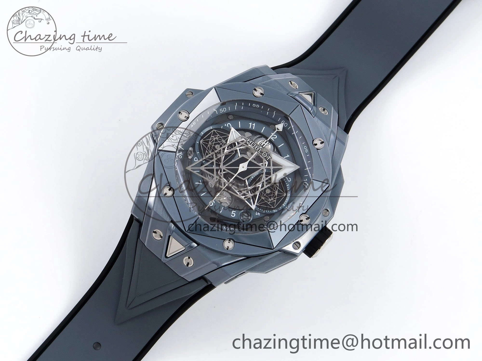 Big Bang Sang Bleu II Gray Ceramic BBF Best Edition on Gray Rubber Strap A1240