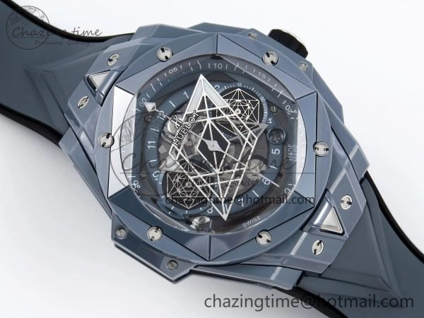 Big Bang Sang Bleu II Gray Ceramic BBF Best Edition on Gray Rubber Strap A1240