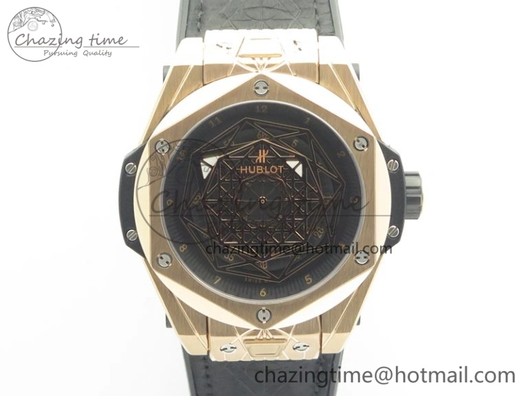 Big Bang Sang Bleu RG TMF 1:1 Best Edition Skeletonal Dial On Gummy Strap Asian HB1213