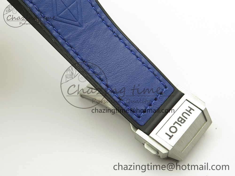 Big Bang Sang Bleu SS TMF 1:1 Best Edition Blue Skeletonal Dial On Blue Gummy Strap Asian HB1213