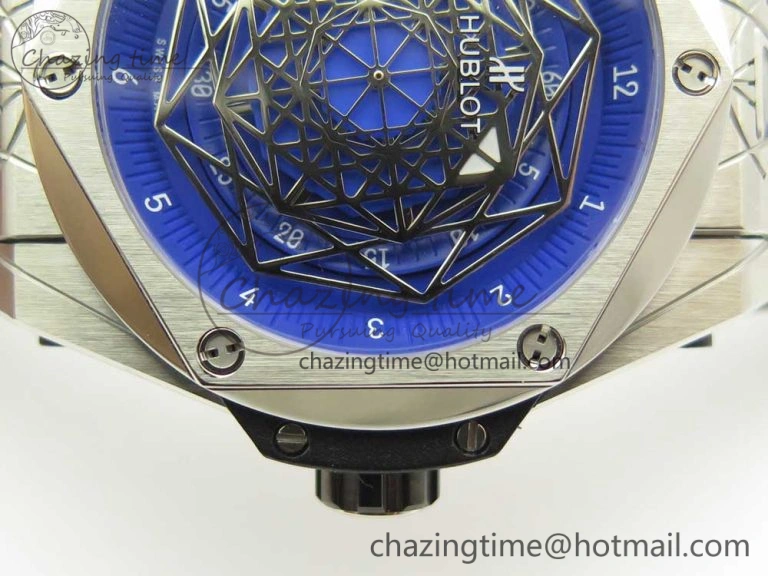 Big Bang Sang Bleu SS TMF 1:1 Best Edition Blue Skeletonal Dial On Blue Gummy Strap Asian HB1213