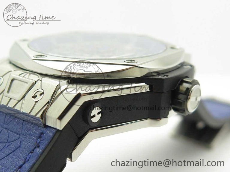 Big Bang Sang Bleu SS TMF 1:1 Best Edition Blue Skeletonal Dial On Blue Gummy Strap Asian HB1213