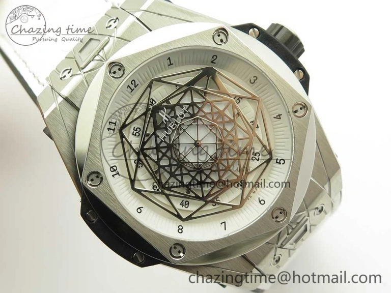 Big Bang Sang Bleu SS TMF 1:1 Best Edition White Skeletonal Dial On White Gummy Strap Asian HB1213