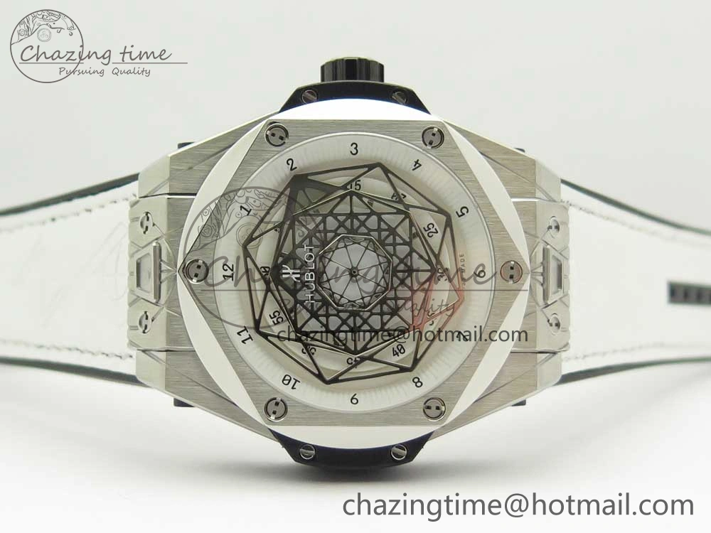 Big Bang Sang Bleu SS TMF 1:1 Best Edition White Skeletonal Dial On White Gummy Strap Asian HB1213