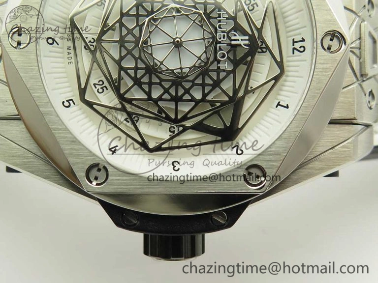 Big Bang Sang Bleu SS TMF 1:1 Best Edition White Skeletonal Dial On White Gummy Strap Asian HB1213