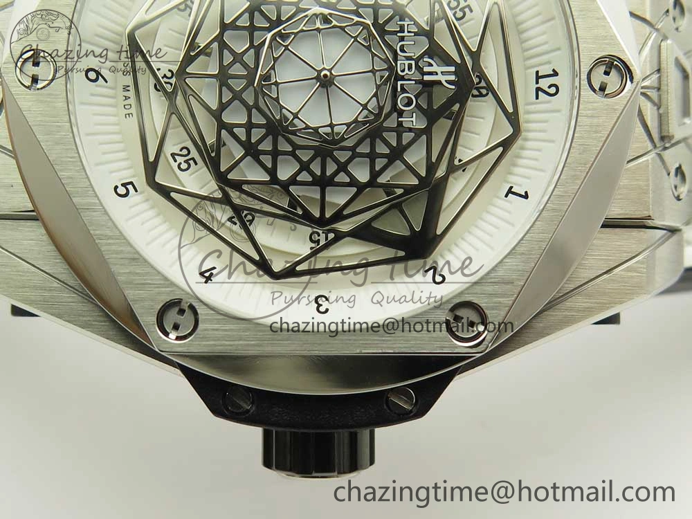 Big Bang Sang Bleu SS TMF 1:1 Best Edition White Skeletonal Dial On White Gummy Strap Asian HB1213
