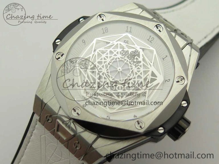 Big Bang Sang Bleu SS TMF 1:1 Best Edition White Skeletonal Dial On White Gummy Strap Asian HB1213