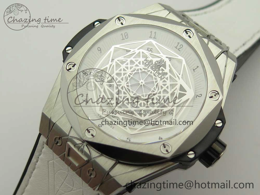 Big Bang Sang Bleu SS TMF 1:1 Best Edition White Skeletonal Dial On White Gummy Strap Asian HB1213