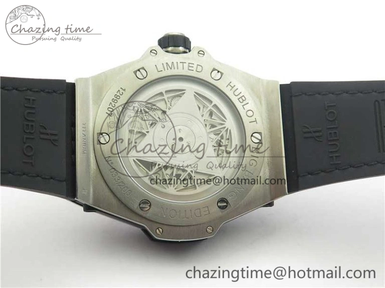 Big Bang Sang Bleu Ti WWF 1:1 Best Edition Black Skeletonal Dial On Black Gummy Strap Asian HB1213