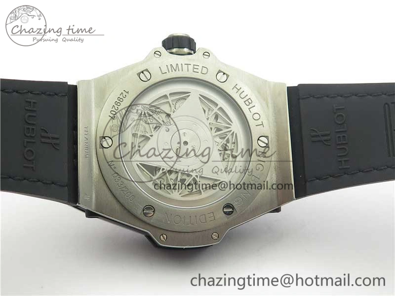 Big Bang Sang Bleu Ti WWF 1:1 Best Edition Black Skeletonal Dial On Black Gummy Strap Asian HB1213