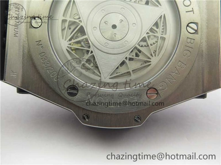 Big Bang Sang Bleu Ti WWF 1:1 Best Edition Black Skeletonal Dial On Black Gummy Strap Asian HB1213
