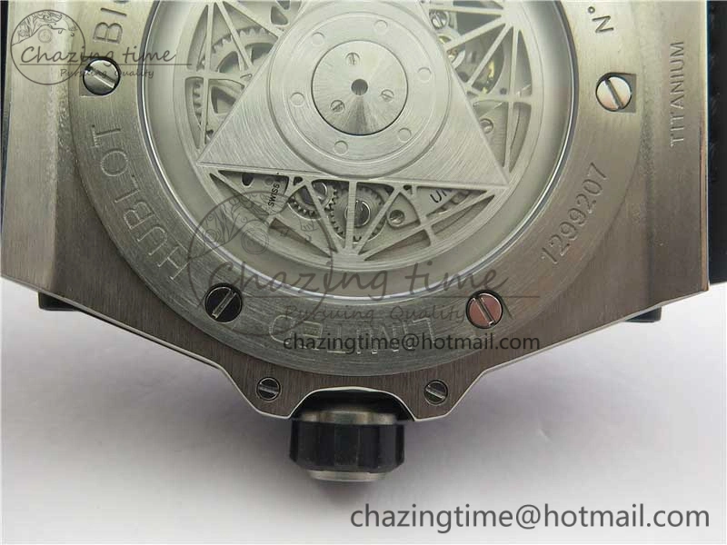 Big Bang Sang Bleu Ti WWF 1:1 Best Edition Black Skeletonal Dial On Black Gummy Strap Asian HB1213