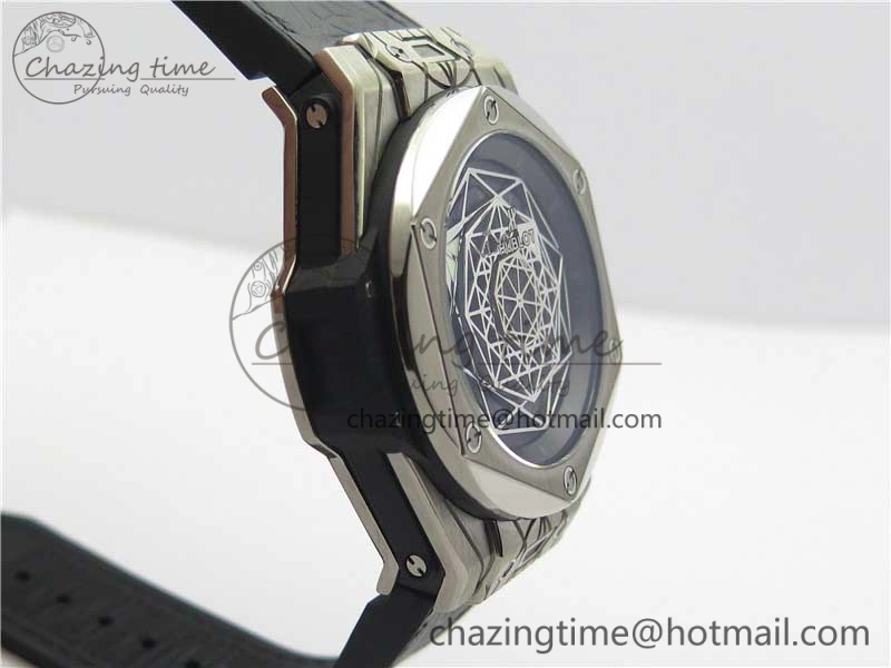 Big Bang Sang Bleu Ti WWF 1:1 Best Edition Black Skeletonal Dial On Black Gummy Strap Asian HB1213