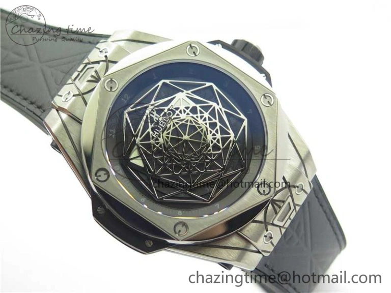 Big Bang Sang Bleu Ti WWF 1:1 Best Edition Black Skeletonal Dial On Black Gummy Strap Asian HB1213