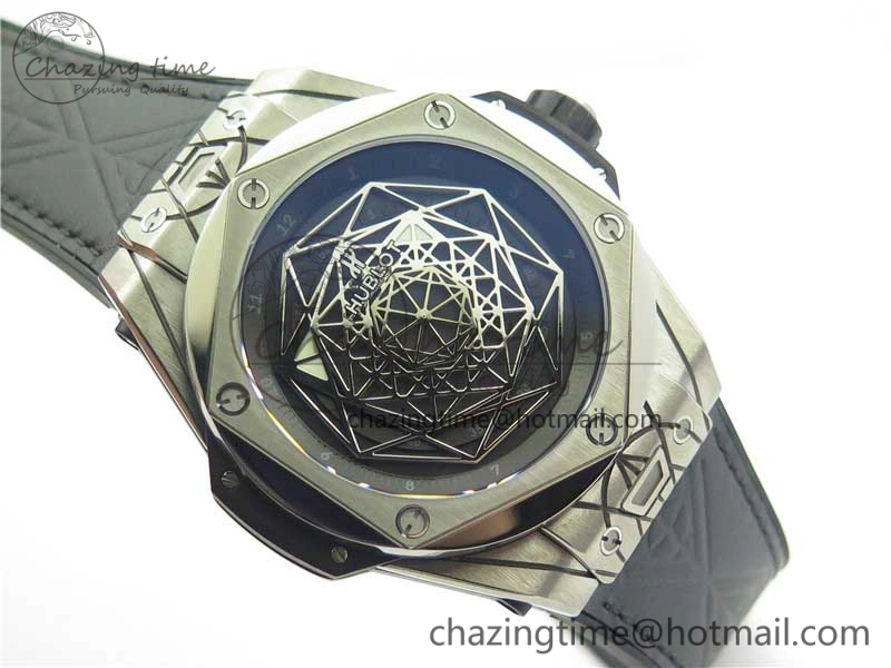 Big Bang Sang Bleu Ti WWF 1:1 Best Edition Black Skeletonal Dial On Black Gummy Strap Asian HB1213