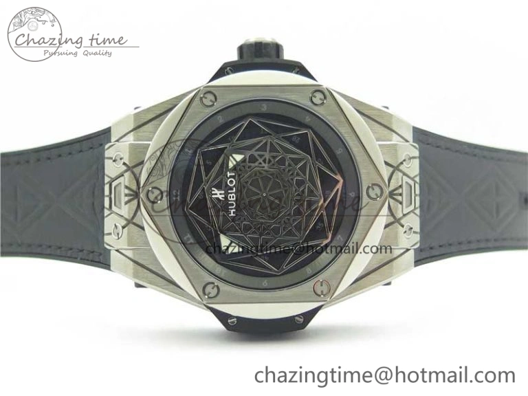 Big Bang Sang Bleu Ti WWF 1:1 Best Edition Black Skeletonal Dial On Black Gummy Strap Asian HB1213