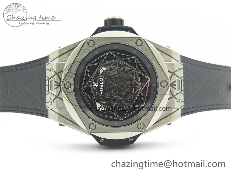 Big Bang Sang Bleu Ti WWF 1:1 Best Edition Black Skeletonal Dial On Black Gummy Strap Asian HB1213