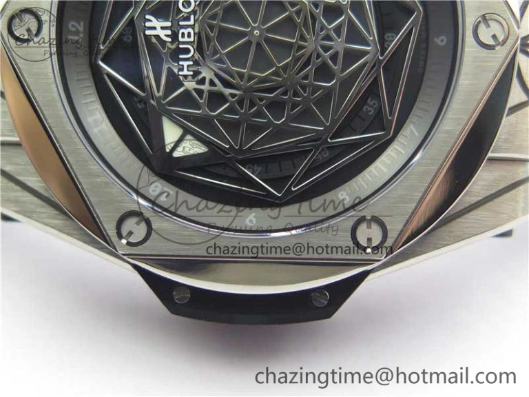 Big Bang Sang Bleu Ti WWF 1:1 Best Edition Black Skeletonal Dial On Black Gummy Strap Asian HB1213