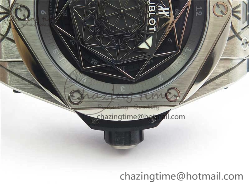 Big Bang Sang Bleu Ti WWF 1:1 Best Edition Black Skeletonal Dial On Black Gummy Strap Asian HB1213