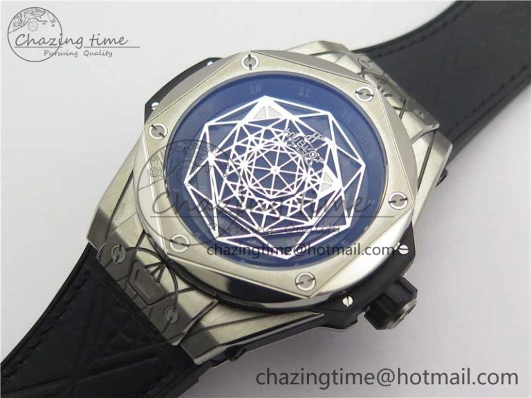 Big Bang Sang Bleu Ti WWF 1:1 Best Edition Black Skeletonal Dial On Black Gummy Strap Asian HB1213