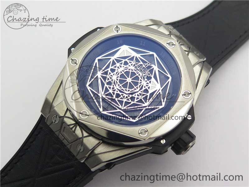 Big Bang Sang Bleu Ti WWF 1:1 Best Edition Black Skeletonal Dial On Black Gummy Strap Asian HB1213